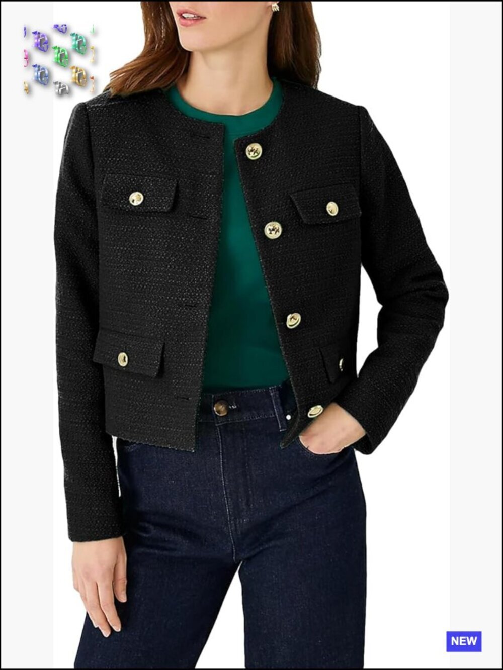 Cropped Tweed Blazer Collarless Slim Fit Business Casual Elegant